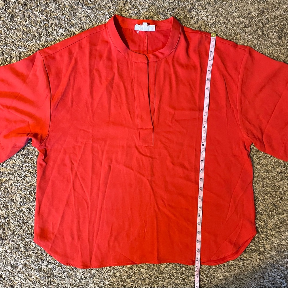 Melloday Womens Large Red Split Neck Short Sleeve Tunic Top Office Business - Picture 10 of 10